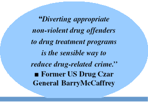 "Diverting appropriate non-violent drug offenders to drug treatment programs is the sensible way to reduce drug-related crime." - Former US Drug Czar General Barry McCaffrey