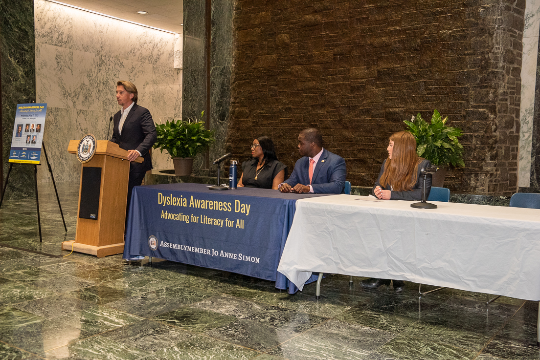 Dyslexia Panel Discussion with Eye2Eye President Marcus Soutra, Assemblymember Khaleel Anderson, Dr. Sinayi Canton, and Sammi Sapira, student and mentor.