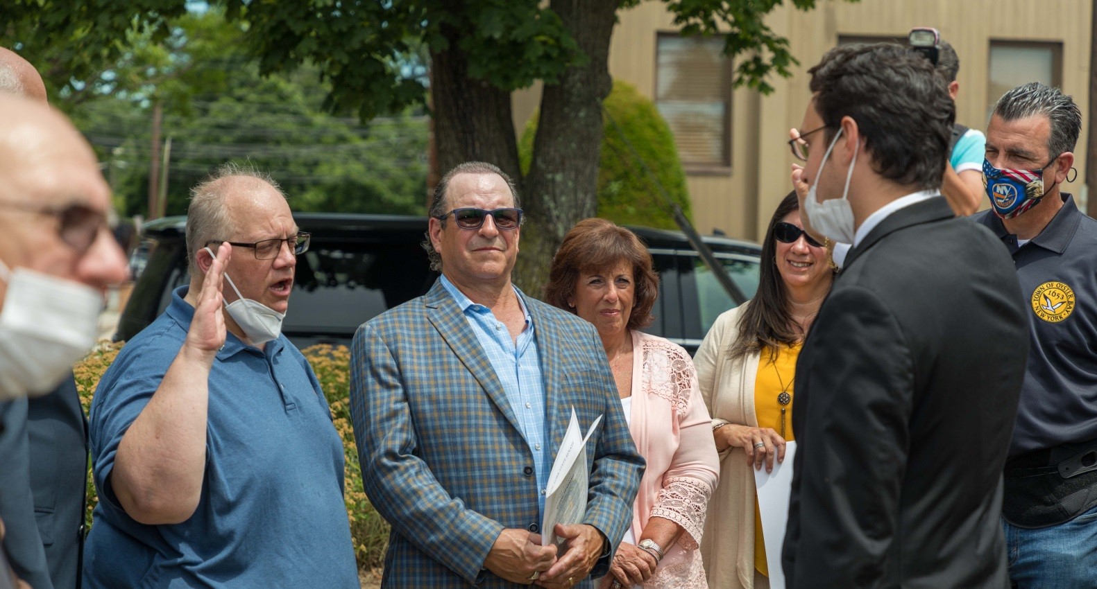 Assemblyman John Mikulin (R,C,I-Bethpage) with Keith Wilson, incoming president of the Chamber of Commerce of the Massapequas; Greg Massimi, Karen Gawrych, Robin Hepworth, and Jeff Pravato, Town of Oy