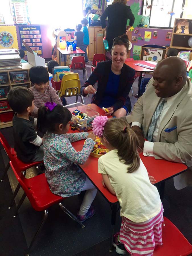 Assemblywoman Nily Rozic and Deputy Mayor Richard Buery visited the pre-K program at Jack 'n' Jill School II in Fresh Meadows.