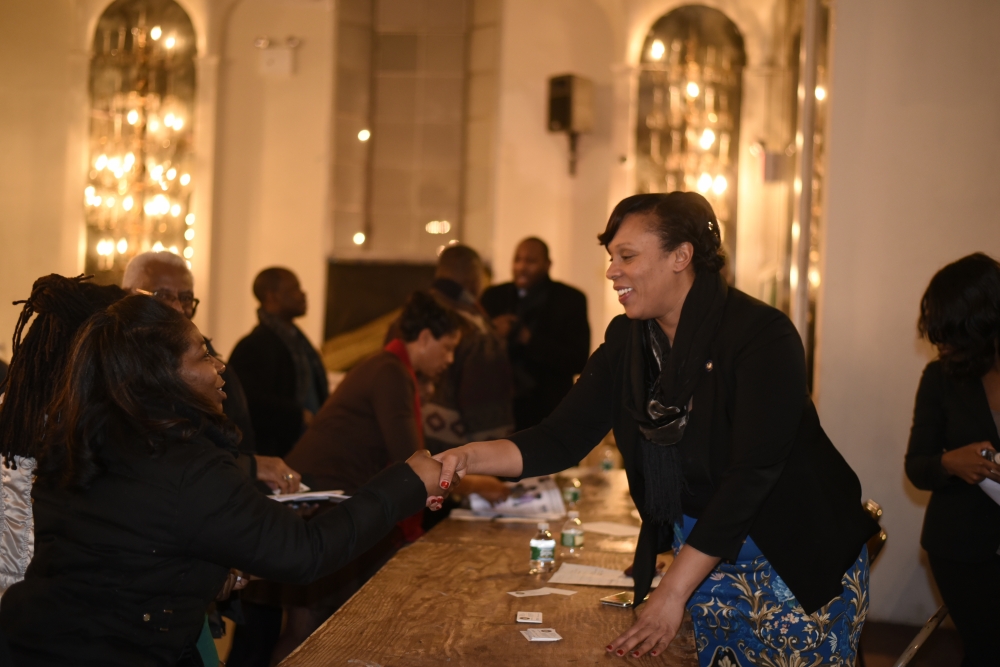 Assemblywoman Hyndman meeting with Laurelton residents during a town hall meeting.