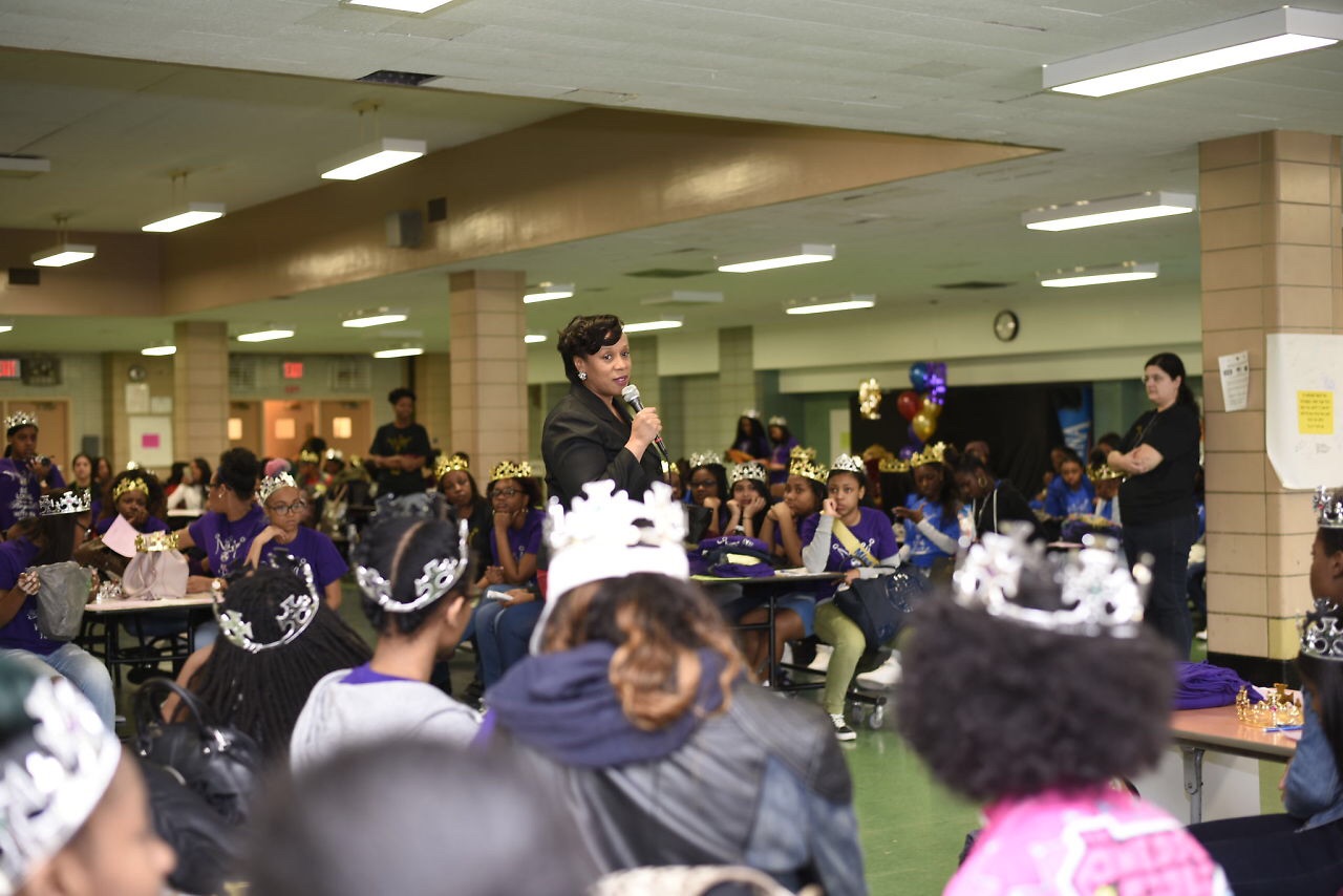 Assemblywoman Hyndman addressing young women at the 