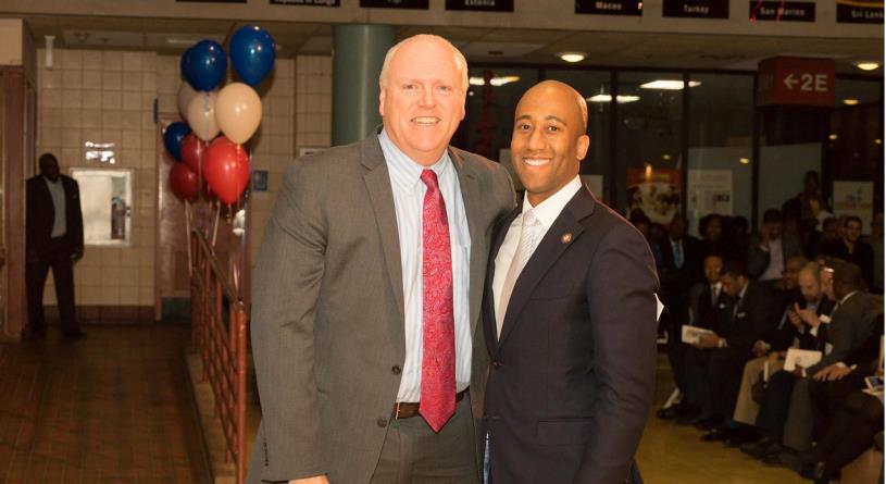 United States Congressman Joe Crowley, left, was one of the main speakers at Assemblyman Clyde Vanel's inauguration to the New York State Assembly.