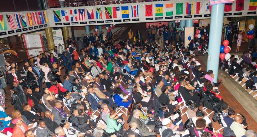 A crown of approximately 800 gathered at York College for the inauguration of Clyde Vanel to the New York State Assembly.