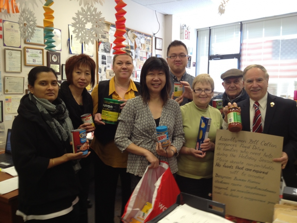Assemblymember William Colton,  Coummunity Relations Director Nancy Tong and office staff members following one of numerous successful food drives organized by his office.