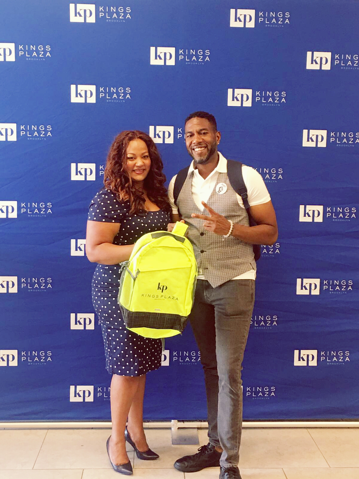 Collecting Backpacks for students at Kings Plaza's Back to School Backpack Giveaway with Public Advocate Jumaane Williams.