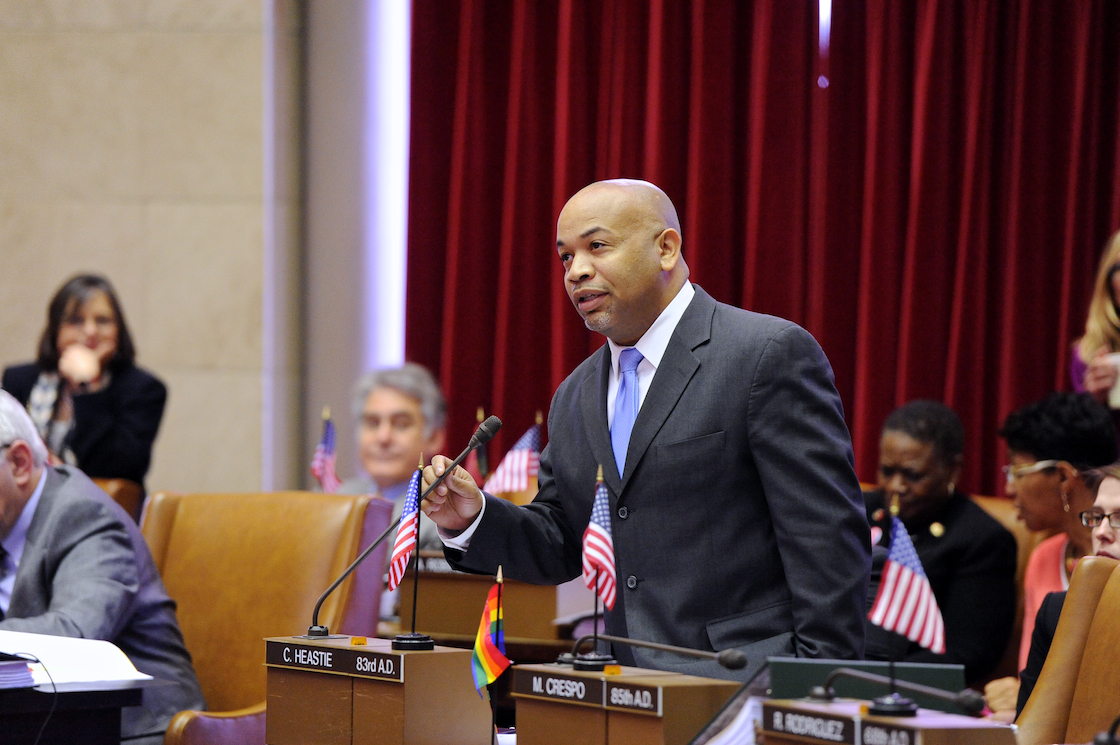 Speaker Heastie debates in the Assembly Chamber