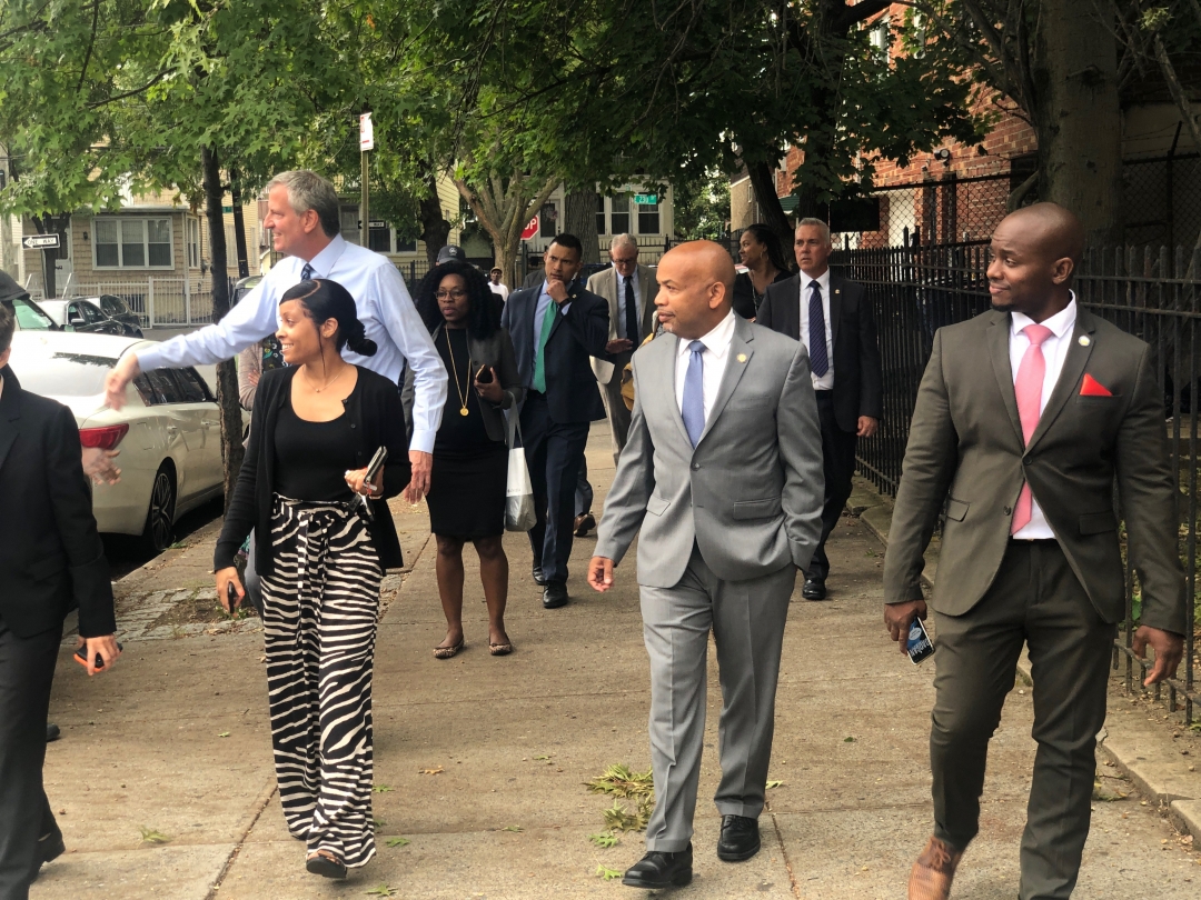 Speaker Heastie and New York City Mayor Bill de Blasio canvass Bronx neighborhood as they unveil NYC’s Tree and Sidewalk Program.