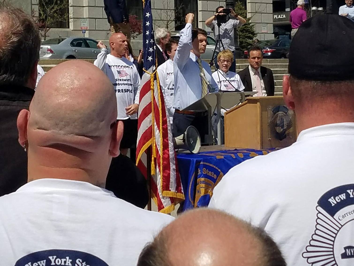 In May 2017, Assemblyman Jones was out supporting his brothers and sisters in blue at the NYSCOPBA rally. He continues to fight for our corrections officers to ensure they get respect and the resource