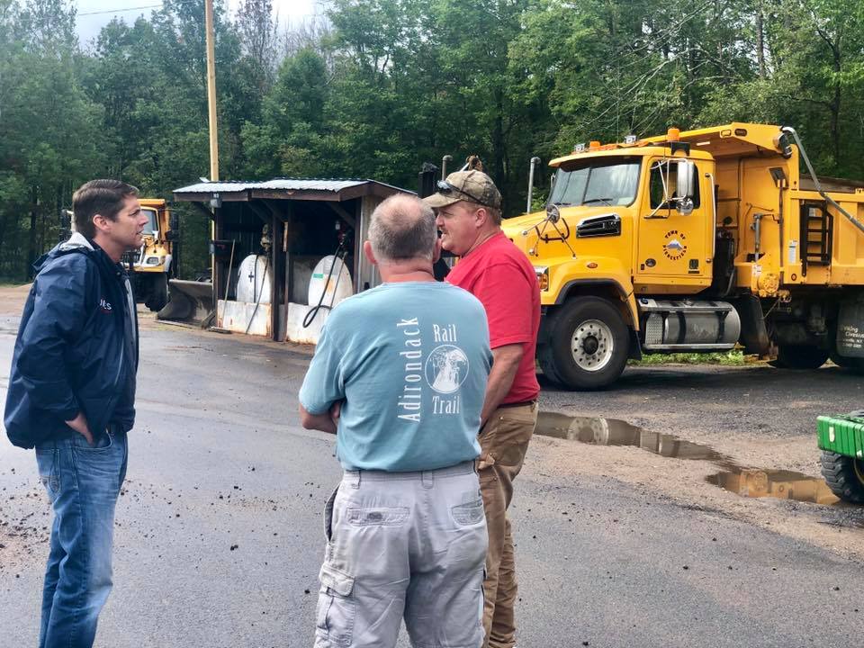 Assemblyman Billy Jones talks to Piercefield Highway Superintendent as part of his infrastructure tour in September 2019.