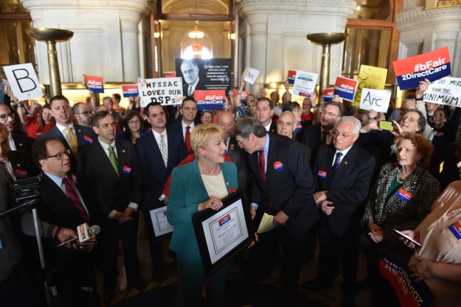 Assemblyman Robert Smullen (R,C,Ref-Meco) joins legislative leaders and Direct Care advocates at the State Capitol on March 25, 2019