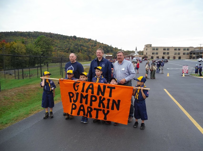 Assemblyman Brian Miller with local cub scouts prior to the start of the Giant Pumpkin Party parade.