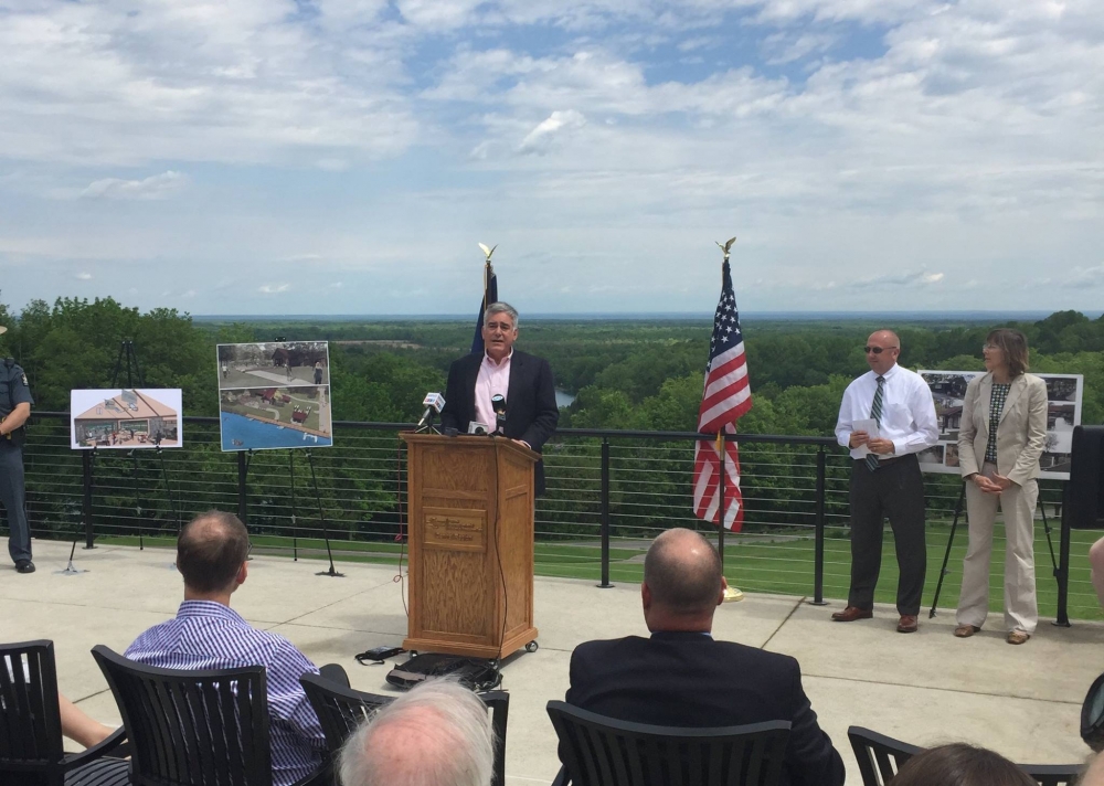 Assemblyman Stirpe and NYS Parks Commissioner Rose Harvey celebrate the Green Lakes State Park renovations under the NY Parks 2020 Initiative.