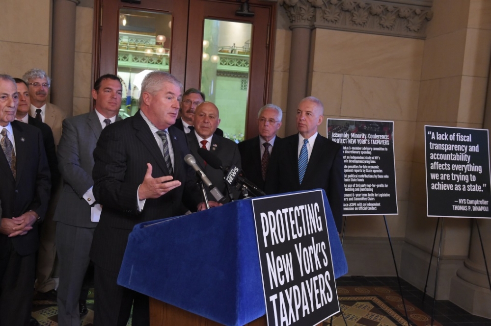 Assemblyman Angelo J. Morinello (R,C,I,Ref-Niagara Falls) with his Assembly Minority colleagues at today's ethics reforms package press conference.