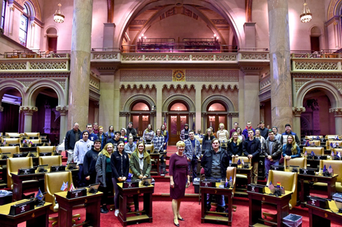 Assemblywoman Mary Beth Walsh (R,C,I,Ref-Ballston) meets with a group of students from Galway High School