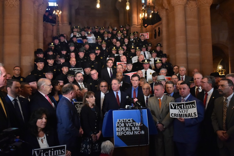 Assemblyman Chris Tague (R,C,I,Ref-Schoharie) at a rally to repeal Bail Reform on Tuesday, February 4 in Albany.