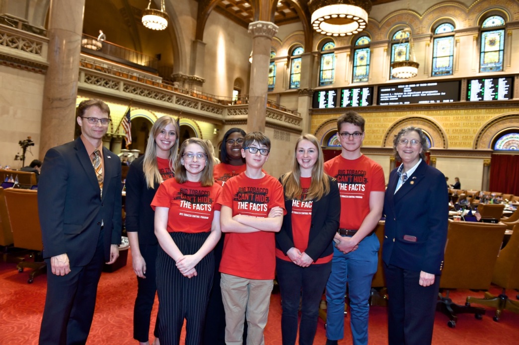 From left to right: Assemblyman Chris Friend (R,C,I-Big Flats), Reality Check Coordinator Samantha White, Amber Updike, Arianna Haskins, Wally Longwell, Southern Tier Tobacco Awareness Coalition Community Engagement Coordinator Michelle Larimore, Shane Le