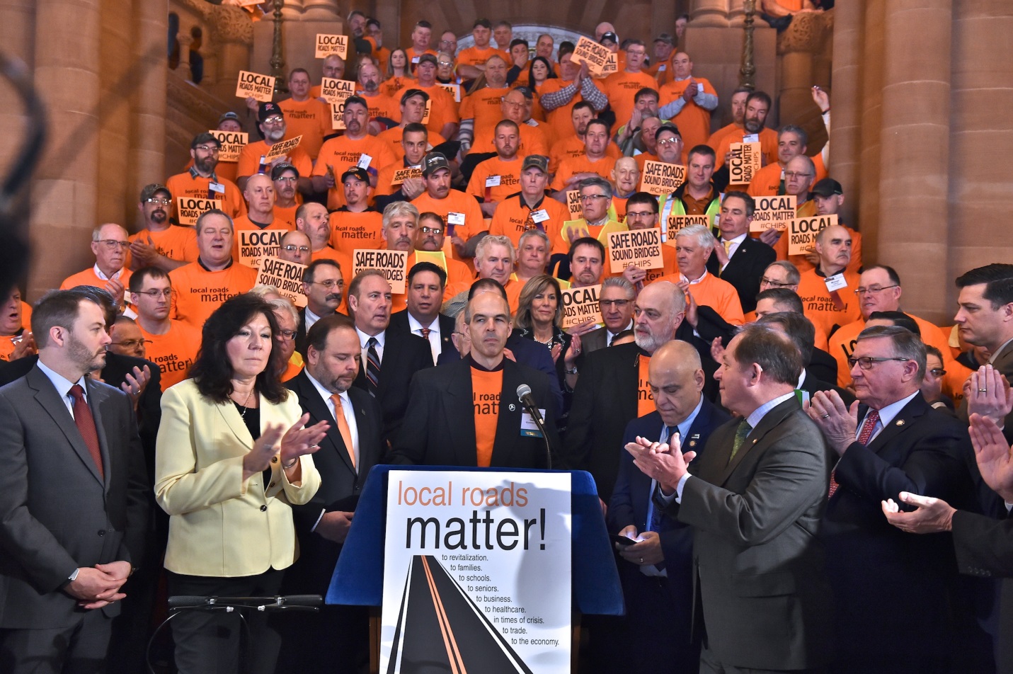 Assemblyman Ken Blankenbush (R,C,I-Black River) pictured with local town and county highway officials at a rally in Albany calling for increased funding for CHIPS program.