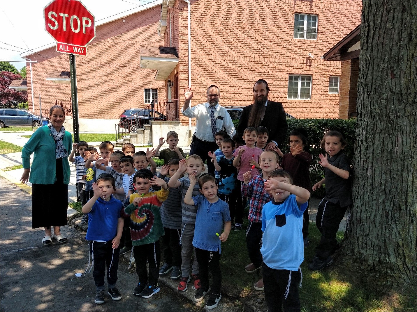 New Stop Sign in Front of Siach Yitzchok School Building