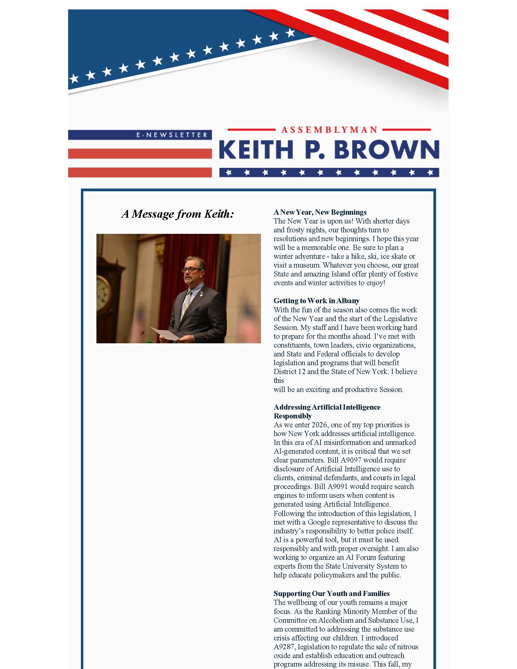 Assemblyman Keith Brown’s Winter 2026 Newsletter